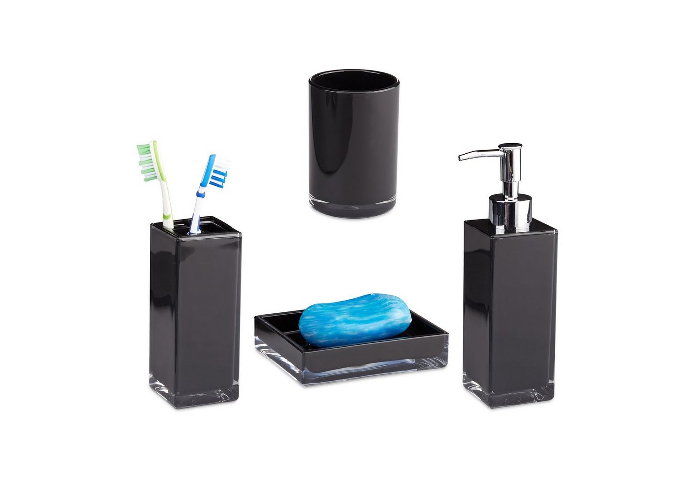 relaxdays Badezimmer-Set Badaccessoires Set 4-teilig, Schwarz von relaxdays