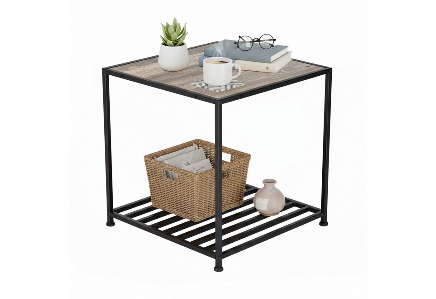 relaxdays Beistelltisch Industrial mit Ablage, Holzoptik-Schwarz von relaxdays