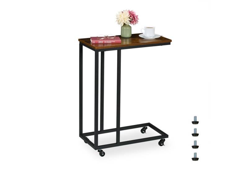 relaxdays Beistelltisch in C Form mit Rolle, Industrial-Schwarz von relaxdays