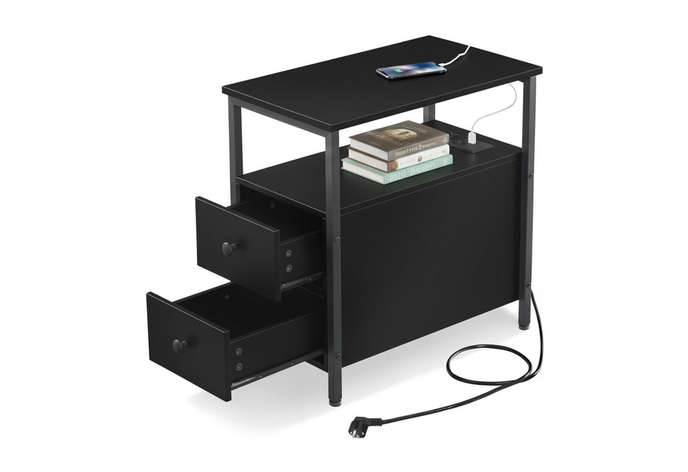 relaxdays Beistelltisch mit Steckdose, schwarz relaxdays Beistelltisch mit Steckdose, schwarz von relaxdays