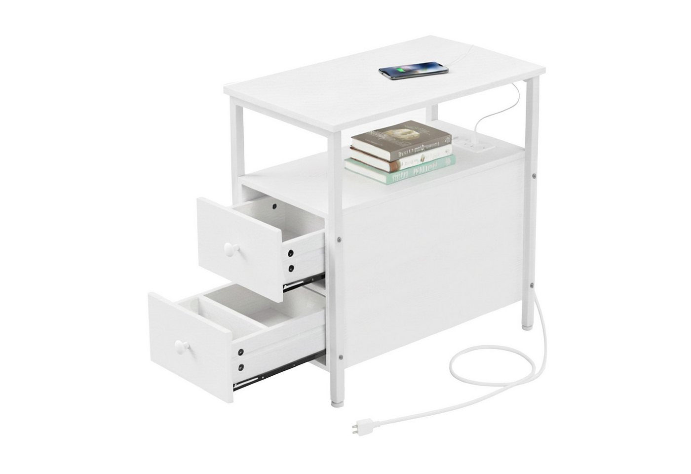 relaxdays Beistelltisch mit Steckdose, weiß relaxdays Beistelltisch mit Steckdose, weiß von relaxdays