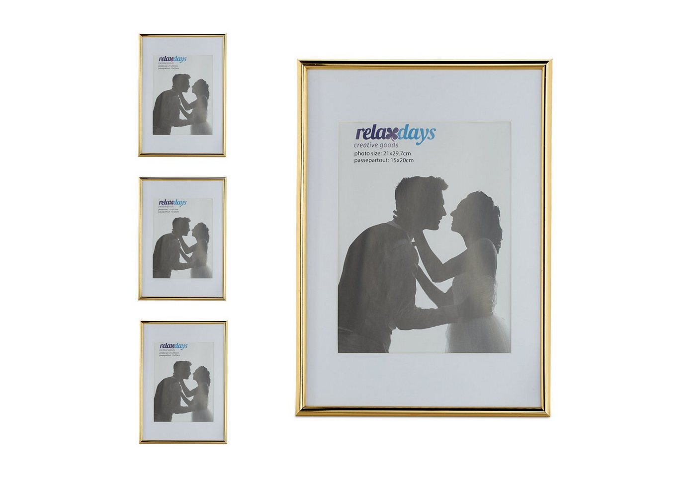 relaxdays Bilderrahmen 4 x Bilderrahmen in Gold 20x30 cm von relaxdays
