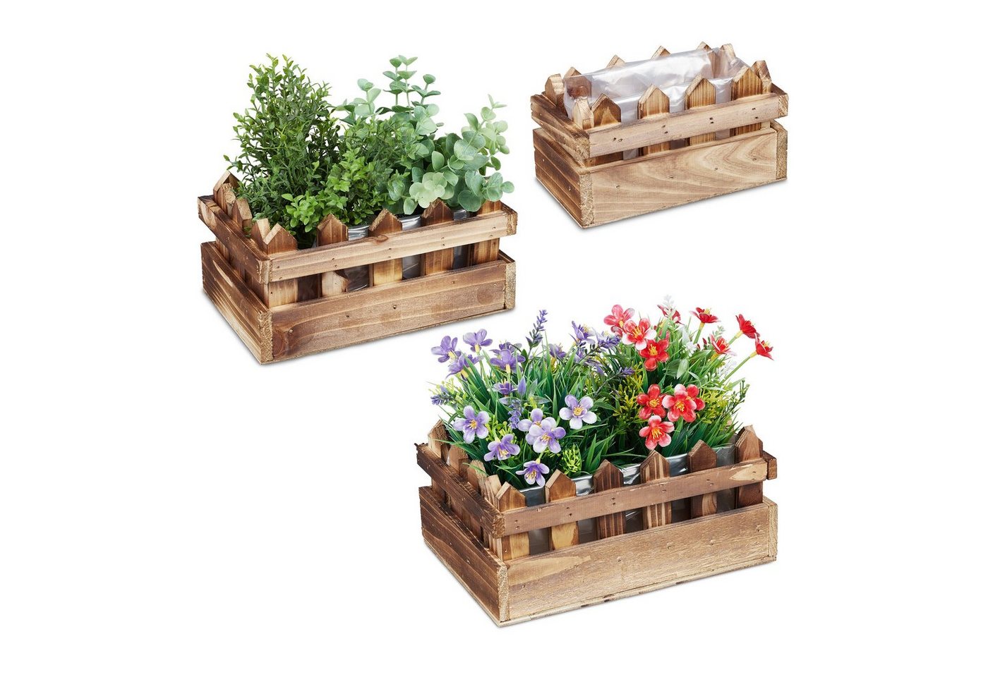 relaxdays Blumenkasten Holz Blumenkasten Zaunoptik 3er Set von relaxdays
