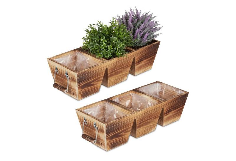 relaxdays Blumenkasten Holz Blumenkasten mit 3 Fächern von relaxdays