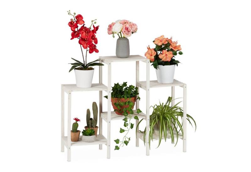 relaxdays Blumenständer Blumenregal Holz weiß, M von relaxdays