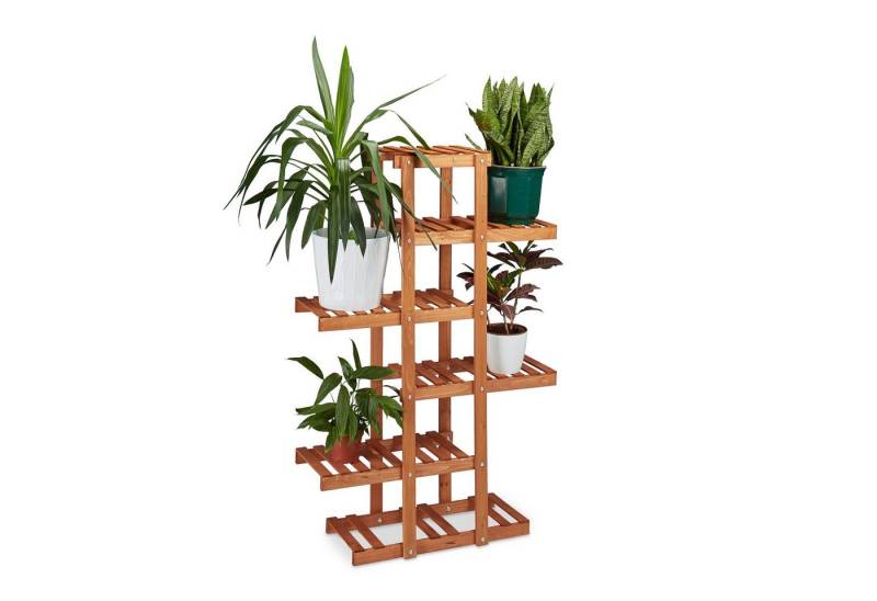 relaxdays Blumenständer Blumenregal aus Holz, Honigbraun von relaxdays