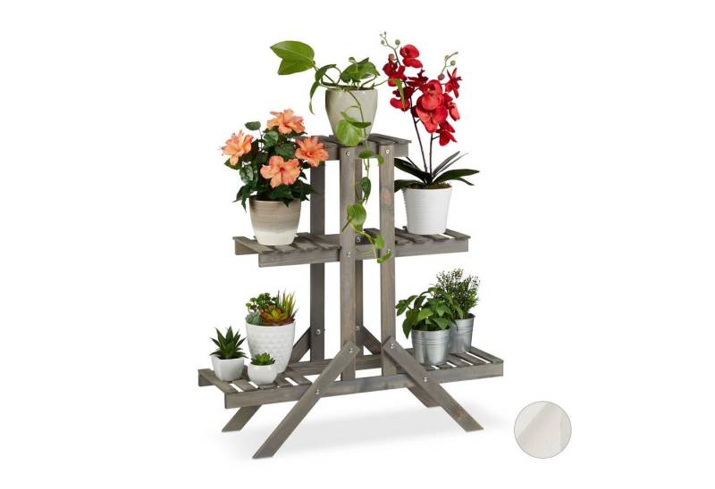 relaxdays Blumenständer Blumentreppe Holz mit 3 Stufen, grau von relaxdays