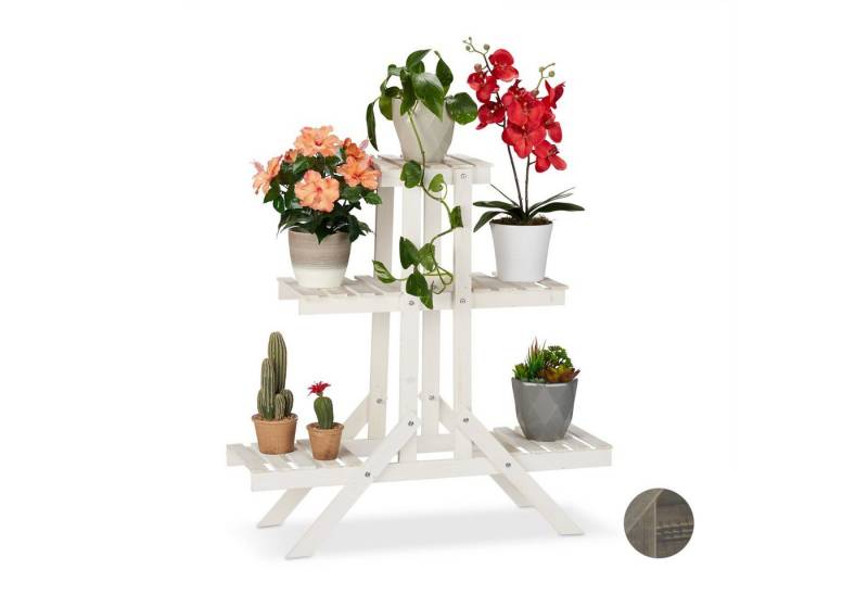 relaxdays Blumenständer Blumentreppe Holz mit 3 Stufen, weiß von relaxdays