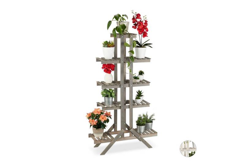 relaxdays Blumenständer Blumentreppe Holz mit 5 Stufen, grau von relaxdays