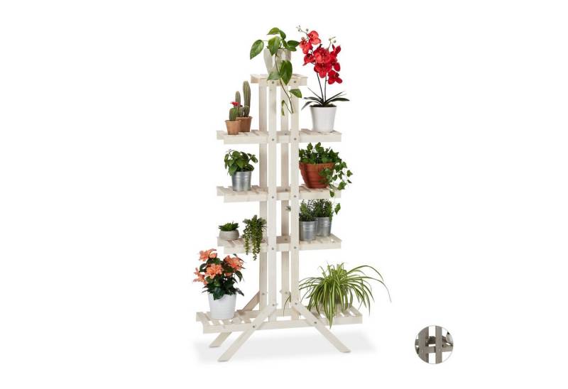 relaxdays Blumenständer Blumentreppe Holz mit 5 Stufen, weiß von relaxdays