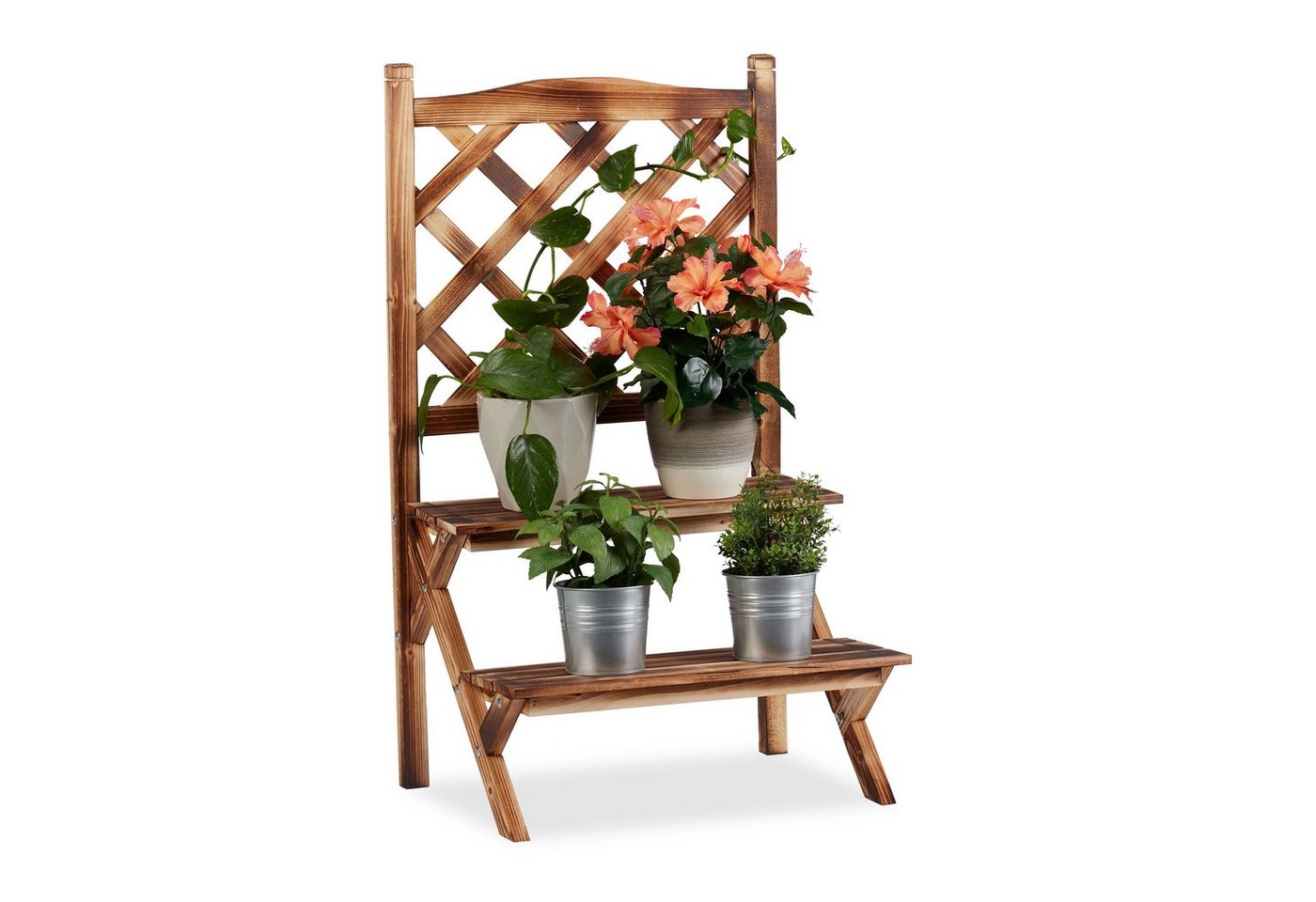relaxdays Blumenständer Blumentreppe mit Rankgitter gebrannt, M relaxdays Blumenständer Blumentreppe mit Rankgitter gebrannt, M von relaxdays
