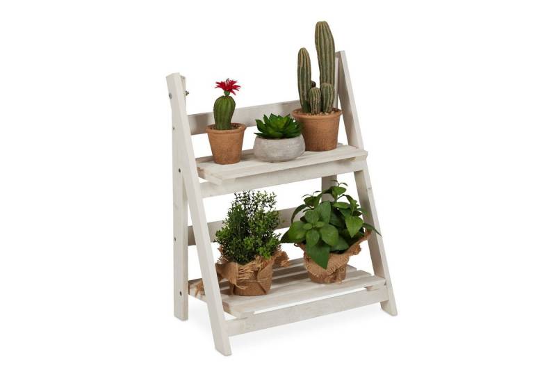 relaxdays Blumenständer Weiße Blumentreppe aus Holz, M von relaxdays