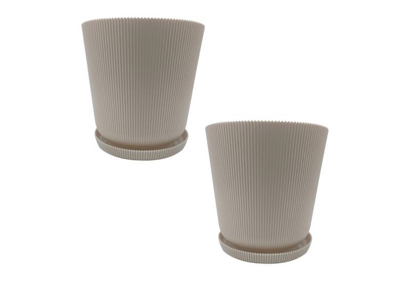 relaxdays Blumentopf mit Untersetzer 2er Set, Beige von relaxdays