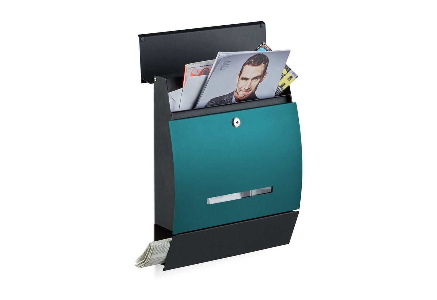 relaxdays Briefkasten Design Briefkasten mit Zeitungsfach, Schwarz-Grün von relaxdays