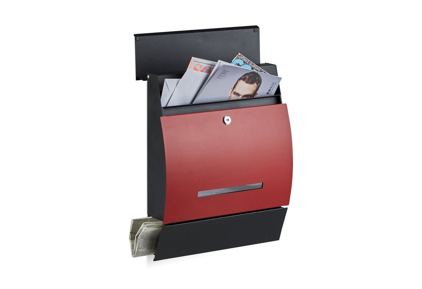 relaxdays Briefkasten Design Briefkasten mit Zeitungsfach, Schwarz-Rot von relaxdays