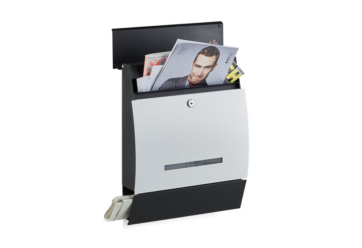 relaxdays Briefkasten Design Briefkasten mit Zeitungsfach, Schwarz-Weiß von relaxdays