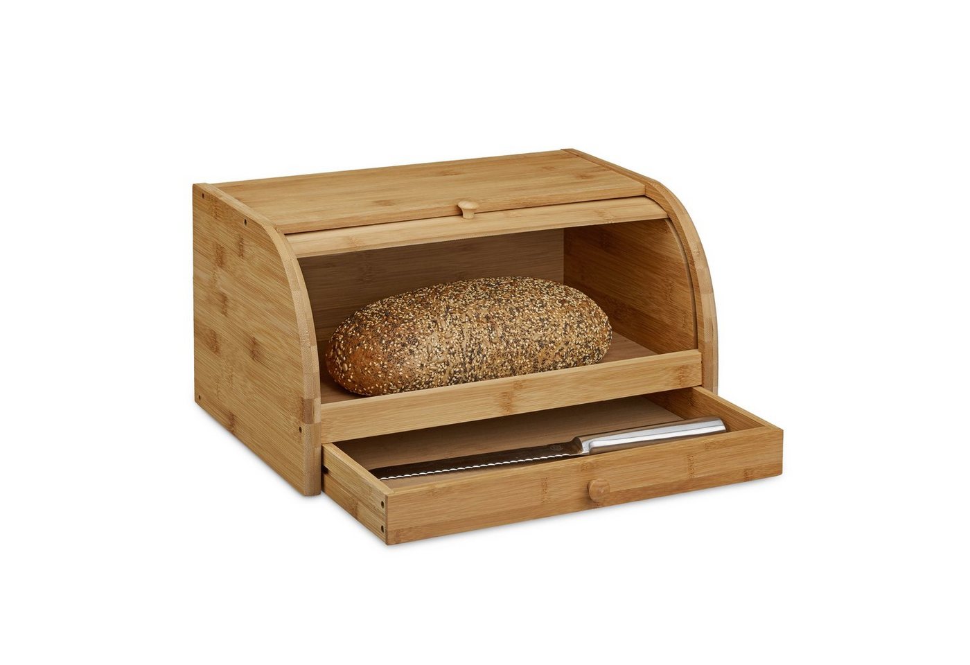 relaxdays Brotkasten Rollbrotkasten mit Schublade Bambus, Bambus von relaxdays