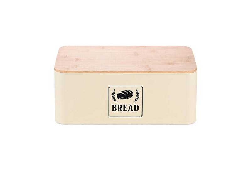 relaxdays Brotkasten mit Bambusdeckel Retro Desig, Eisen, Beige von relaxdays