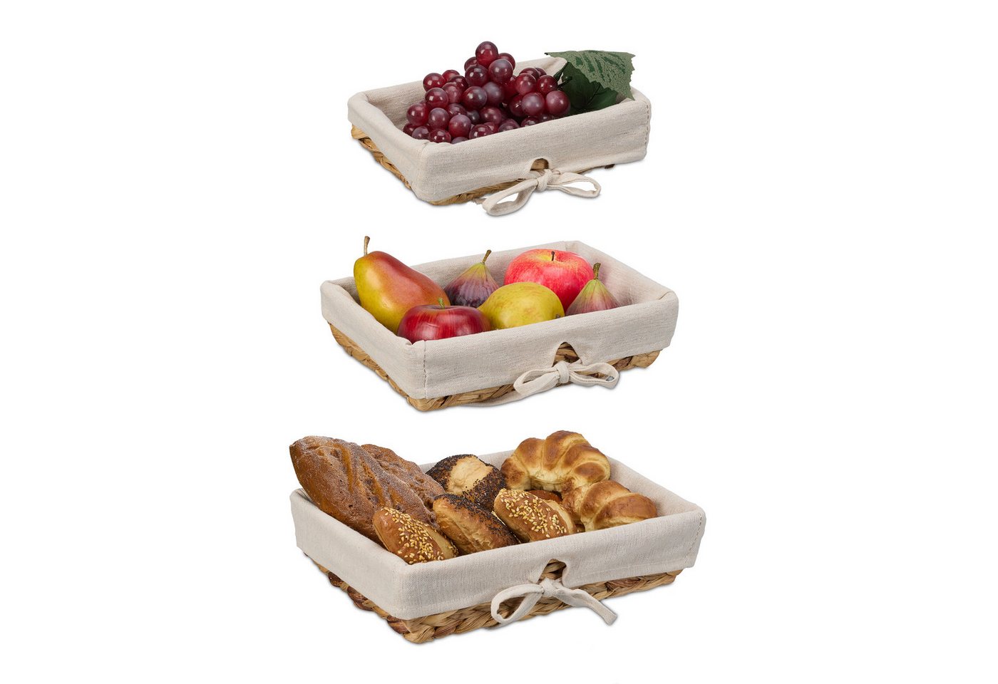 relaxdays Brotkorb 3er Set Brotkorb mit Stoffeinsatz, Pflanzenfaser, (3-tlg) von relaxdays