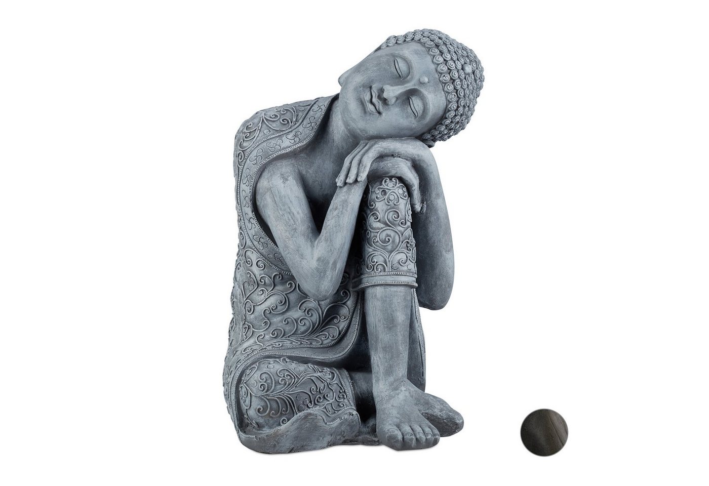 relaxdays Buddhafigur Buddha Figur geneigter Kopf 60 cm, hellgrau von relaxdays