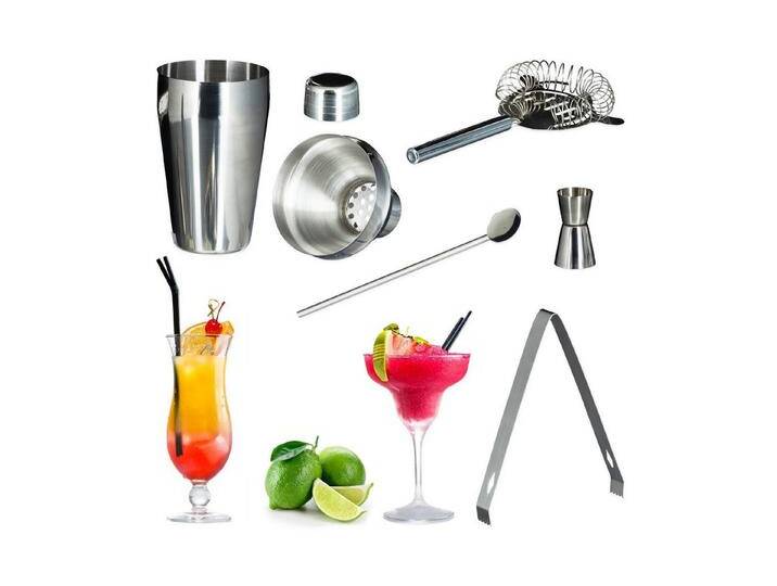 relaxdays Cocktail Shaker 8 x Cocktailset Edelstahl 5-teilig, Edelstahl, silberfarben von relaxdays