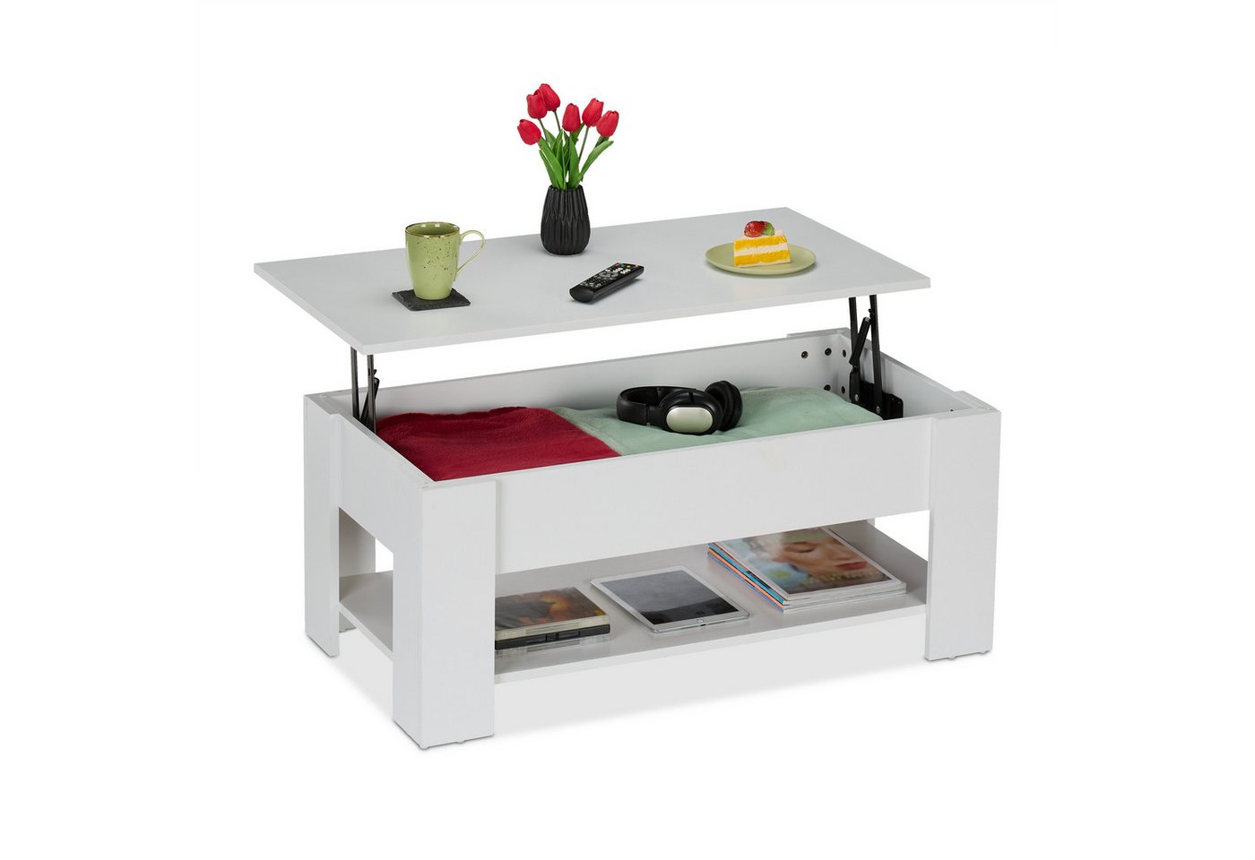 relaxdays Couchtisch Aufklappbarer Couchtisch, Weiß von relaxdays