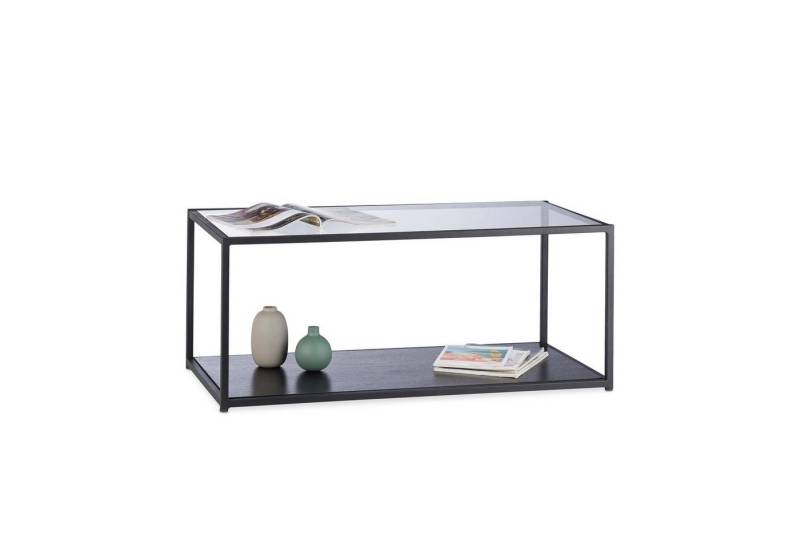 relaxdays Couchtisch Glas mit schwarzer Ablage von relaxdays