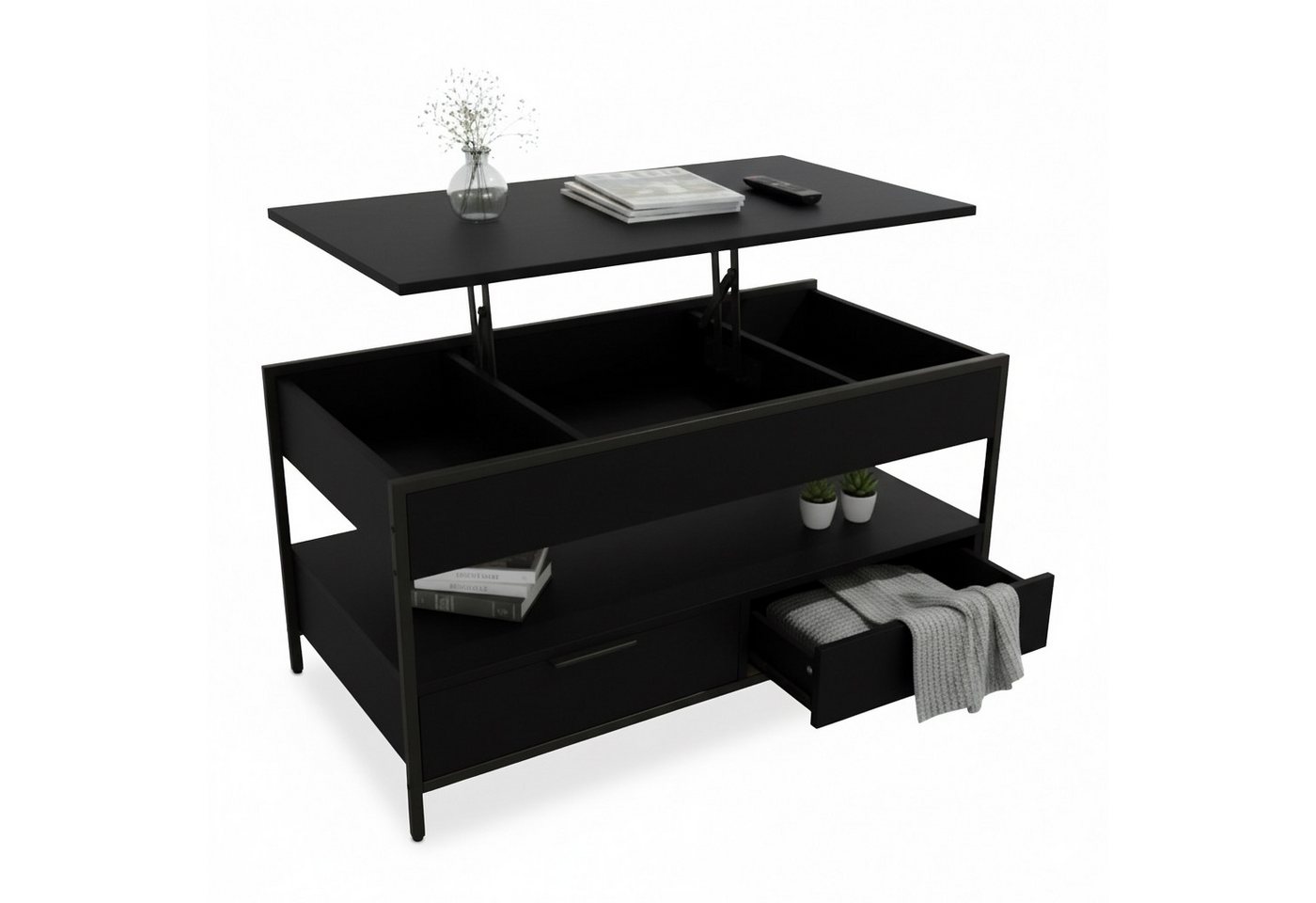 relaxdays Couchtisch mit Stauraum, schwarz von relaxdays