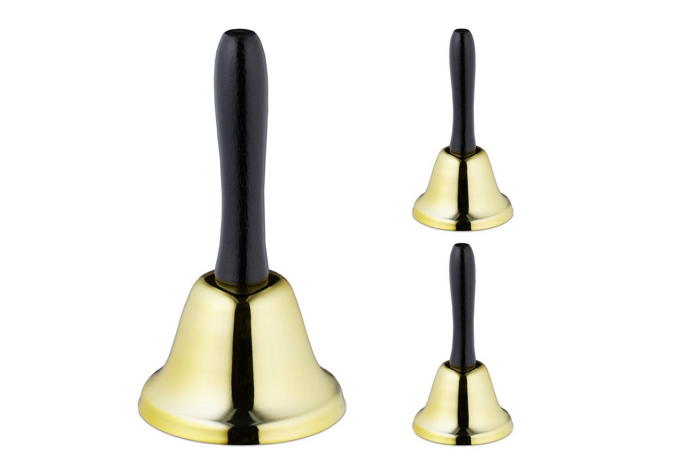 relaxdays Dekofigur Handglocke 3er Set, Gold von relaxdays