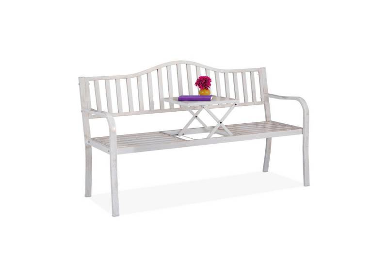relaxdays Gartenbank mit Klapptisch, Weiß-Bronze von relaxdays
