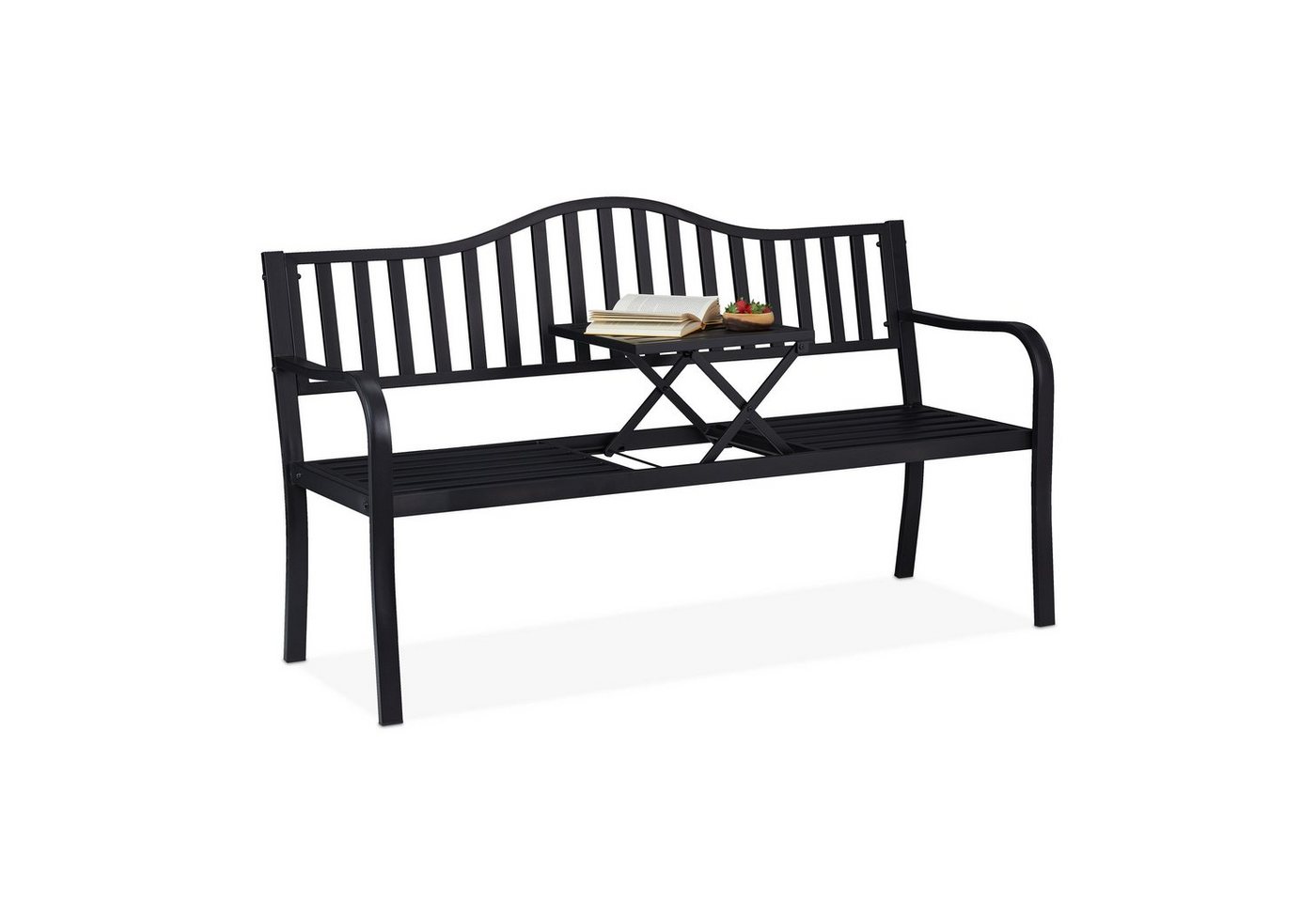 relaxdays Gartenbank mit Klapptisch, schwarz von relaxdays