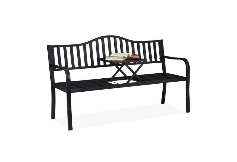 relaxdays Gartenbank mit Klapptisch, schwarz von relaxdays