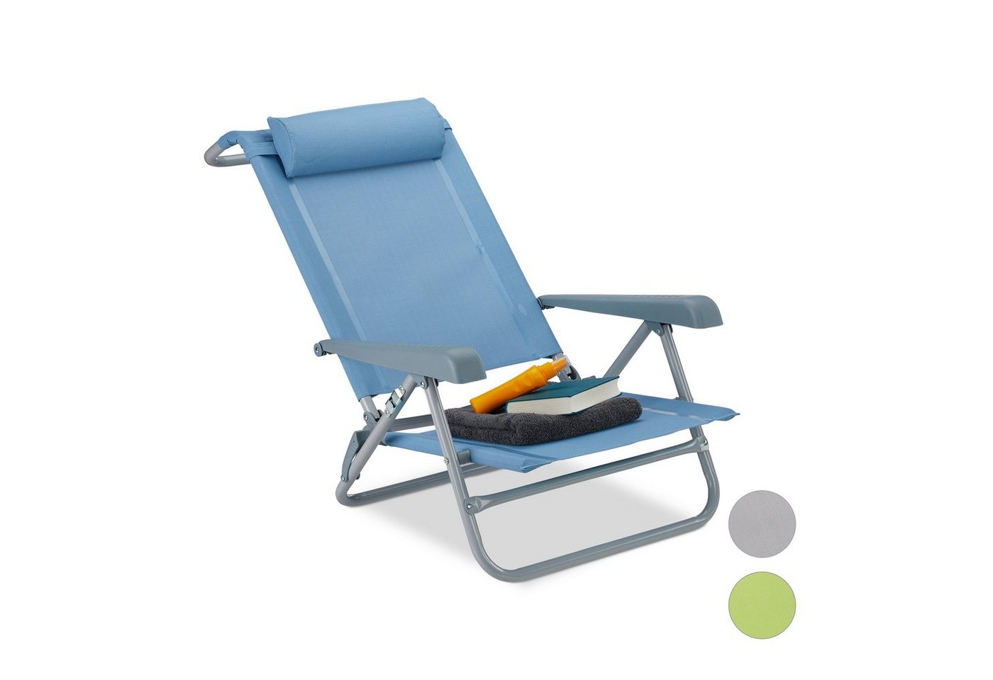 relaxdays Gartenstuhl Klappbarer Liegestuhl mit Nackenkissen, Blau von relaxdays