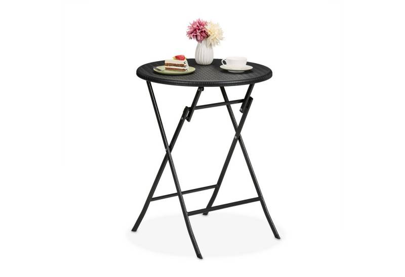 relaxdays Gartentisch Runder Gartentisch in Rattan-Optik, Schwarz von relaxdays