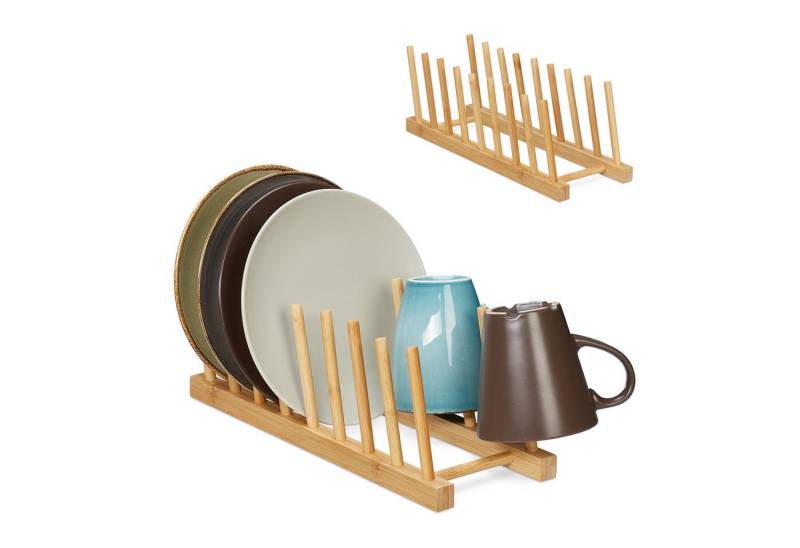 relaxdays Geschirrständer 2er Set Tellerständer Bambus von relaxdays