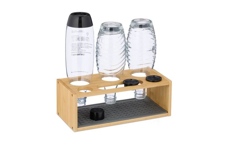 relaxdays Geschirrständer 3er Flaschenhalter aus Bambus, Zubehör für Flaschen für Wassersprudler von relaxdays