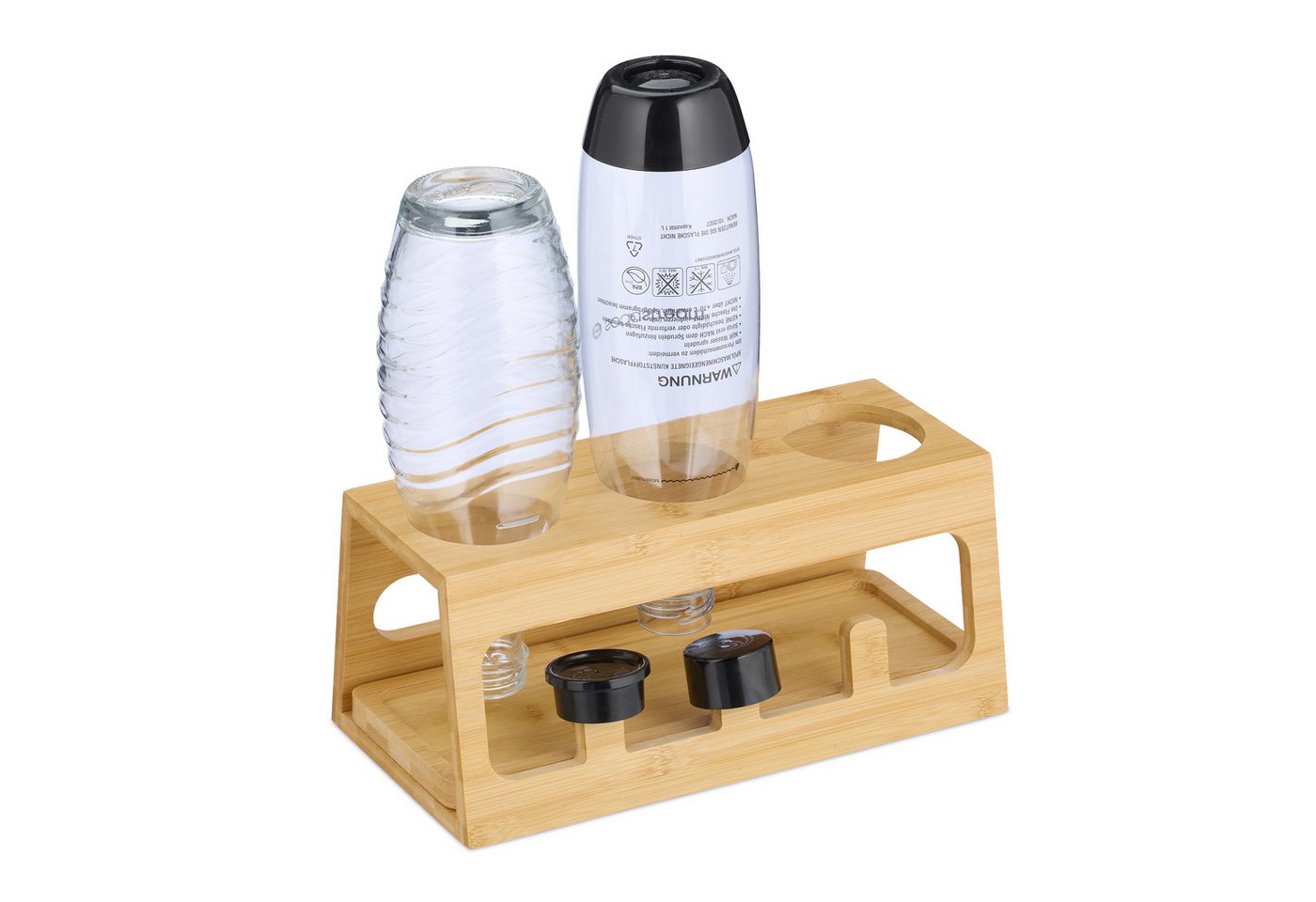 relaxdays Geschirrständer 3er Flaschenhalter aus Bambus, Zubehör für Flaschen für Wassersprudler von relaxdays