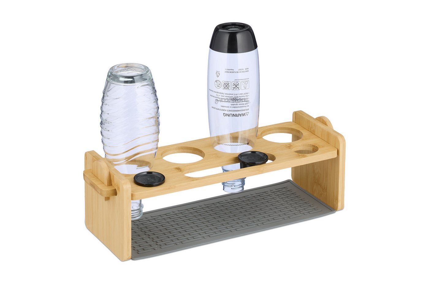relaxdays Geschirrständer 4er Flaschenhalter aus Bambus, Zubehör für Flaschen für Wassersprudler von relaxdays
