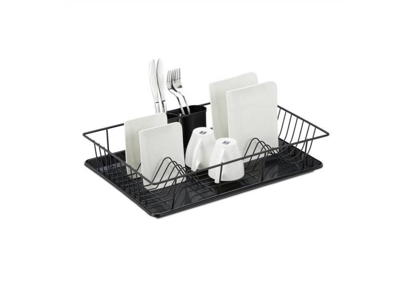 relaxdays Geschirrständer Abtropfgestell mit Auffangschale, schwarz von relaxdays