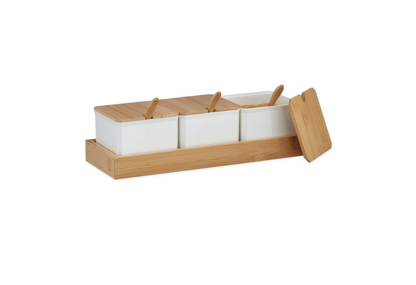 relaxdays Gewürzbehälter Gewürzbehälter Set mit Löffel & Deckel, Kunststoff, Weiß von relaxdays