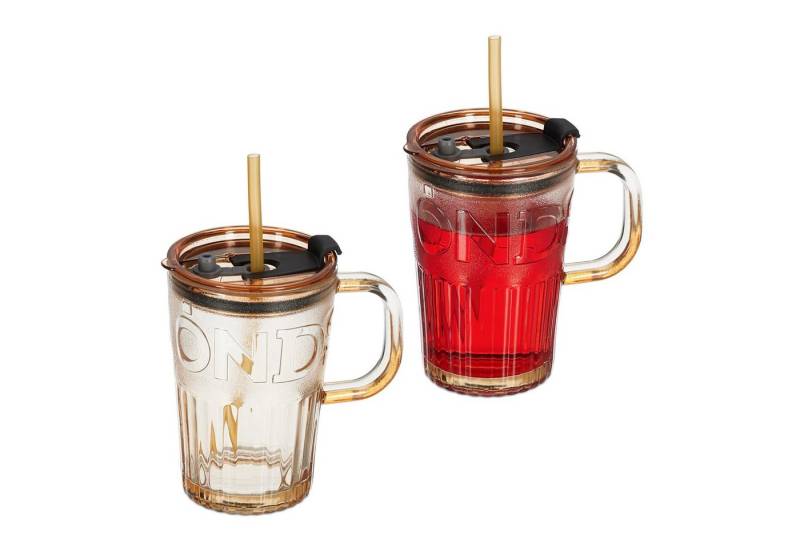relaxdays Gläser-Set Trinkgläser im 2er Set mit Henkel, Glas, hellbraun von relaxdays