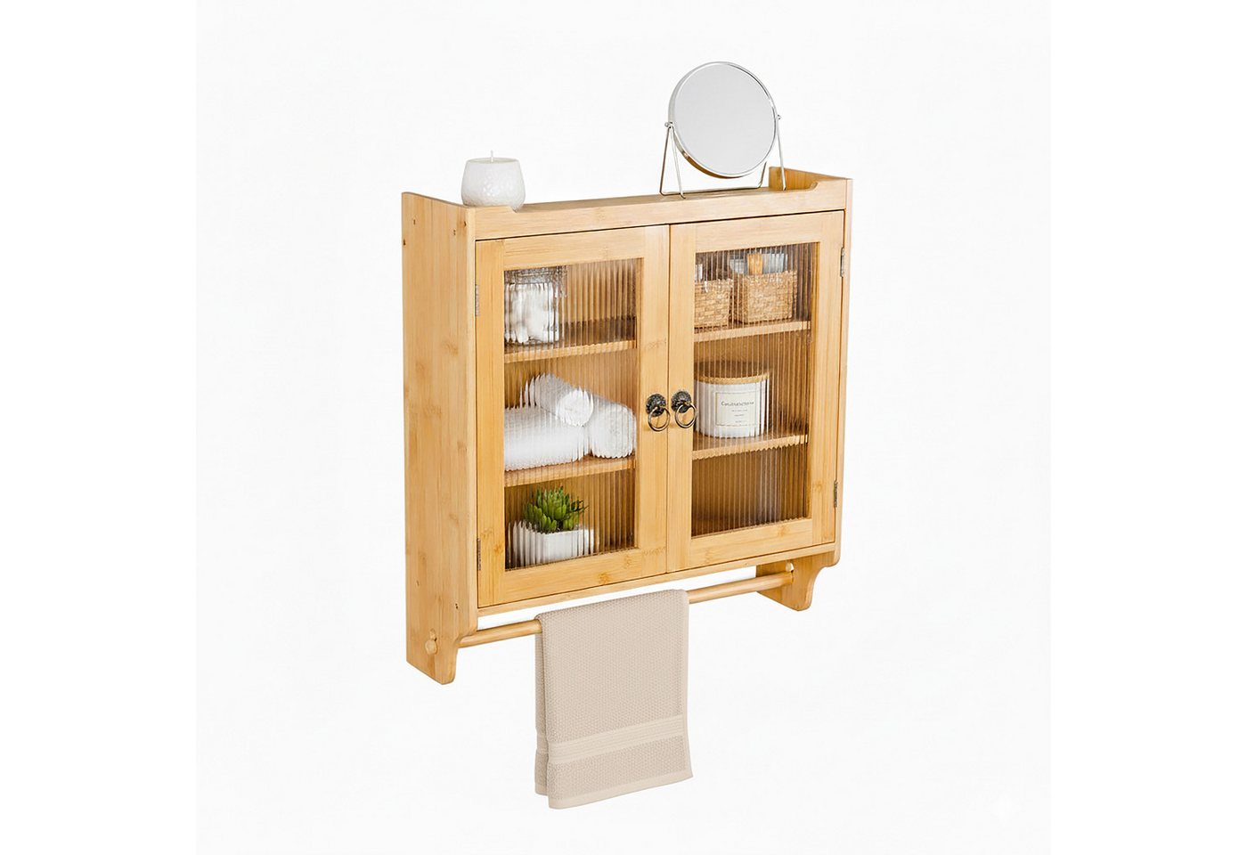 relaxdays Hängeschrank Bambus Hängeschrank mit Handtuchhalter von relaxdays