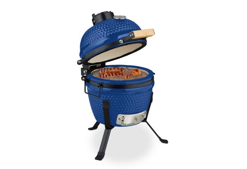 relaxdays Keramikgrill Kamado Grill aus Keramik, blau von relaxdays