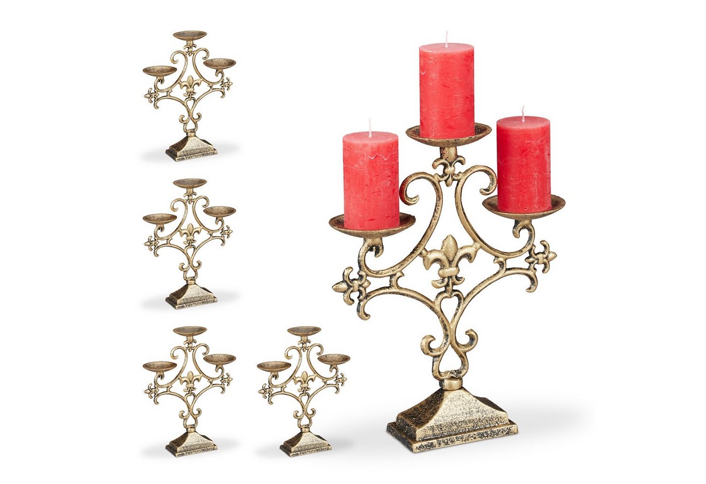 relaxdays Kerzenständer 5 x Kerzenständer dreiarmig gold von relaxdays