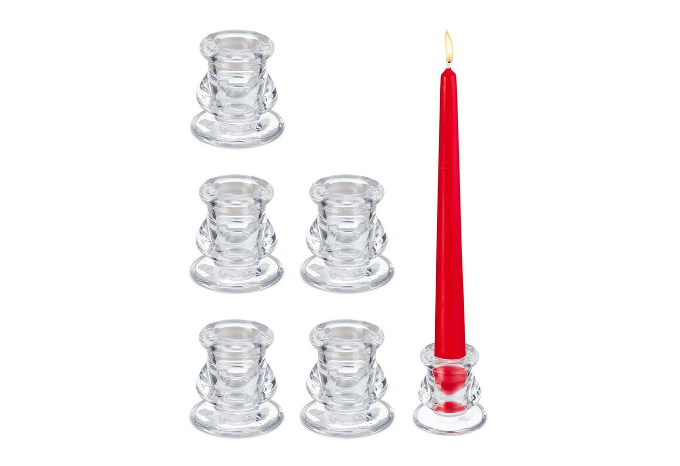 relaxdays Kerzenständer Stabkerzenhalter aus Glas 6er Set von relaxdays