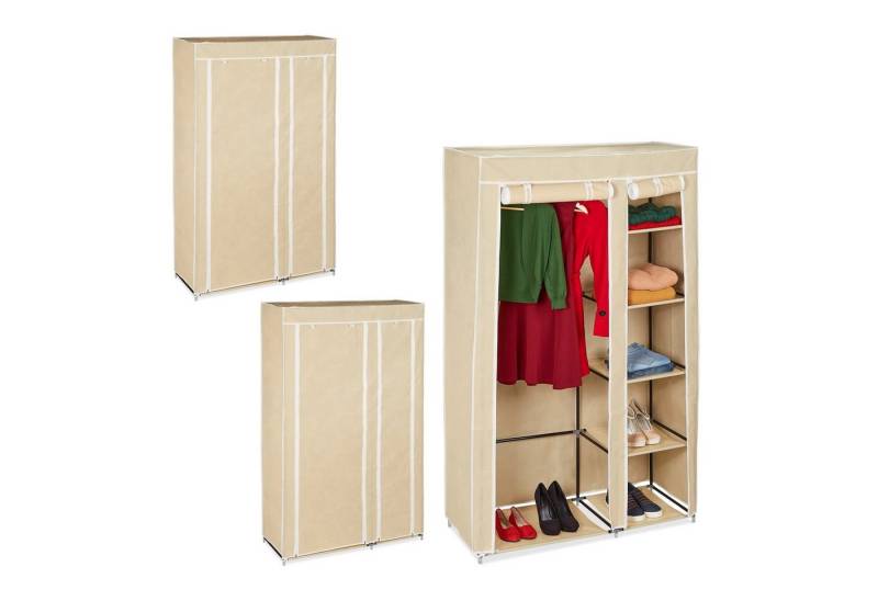 relaxdays Kleiderschrank 3 x Stoffschrank Kleiderstange beige von relaxdays