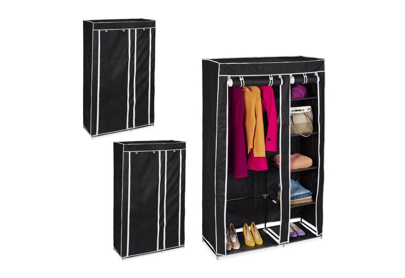 relaxdays Kleiderschrank 3 x Stoffschrank Kleiderstange schwarz von relaxdays