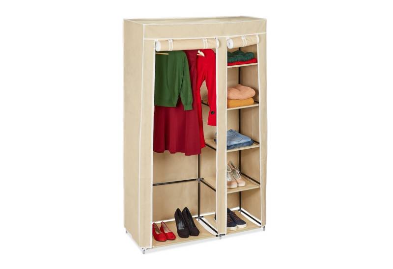 relaxdays Kleiderschrank Großer Stoffschrank mit Kleiderstange Beige von relaxdays