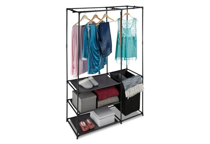 relaxdays Kleiderschrank Offener Kleiderschrank mit Wäschekorb schwarz von relaxdays