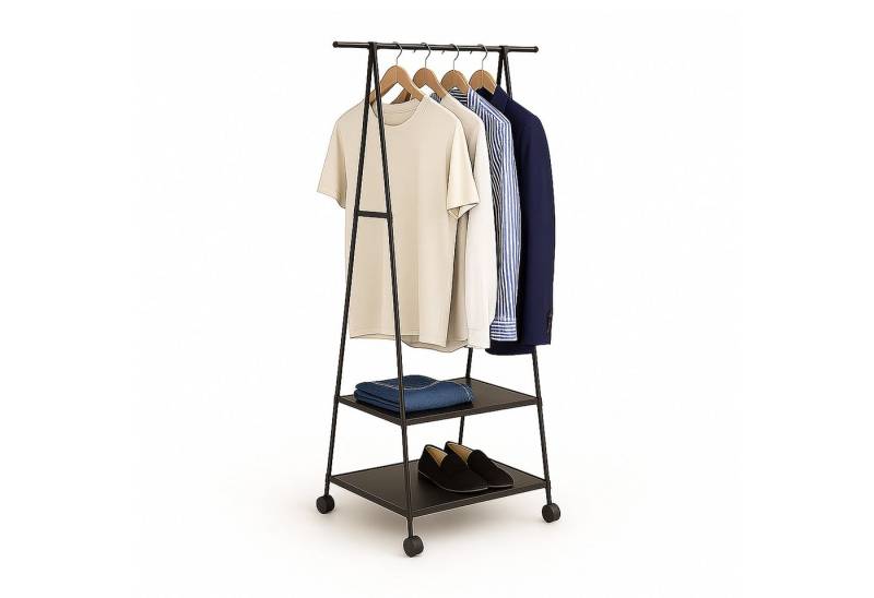 relaxdays Kleiderständer Rollen 2 Ablage, Schwarz von relaxdays